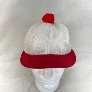 Vintage Blank‎ Full Mesh Snapback Hat Short Brim Pompom Red White Louisville MFG
